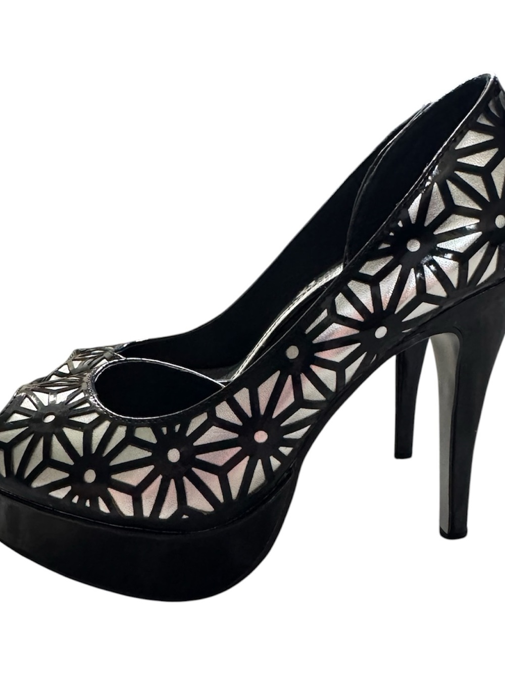 Y2k Women's Black Geometric Cutout Platform Pumps